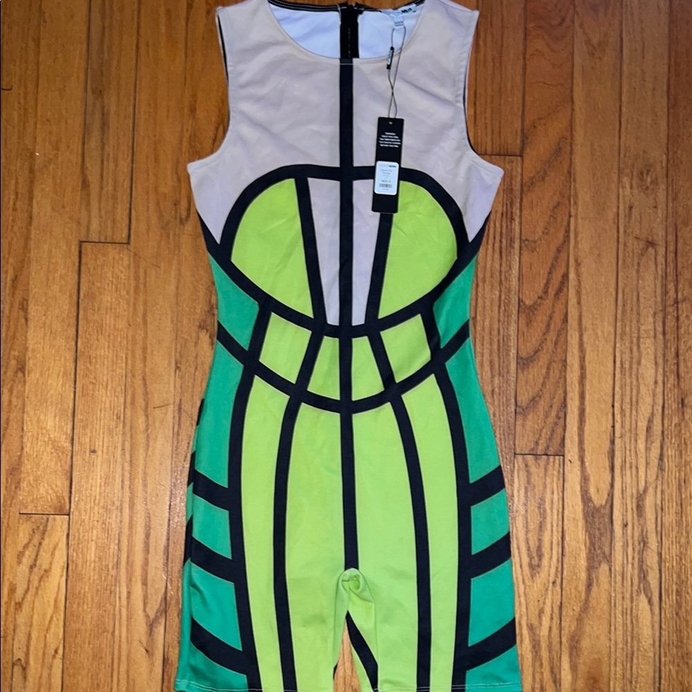Women's Fashion Nova Green and Black Geometric Sleeveless Romper